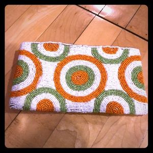 Very pretty orange and green beaded clutch